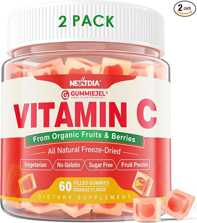 2 Pack - Organic Vitamin C Gummies 120mg for Adults Sugar Free Daily Immune Defense Raw Antioxidant 100% Whole Food Chewable Vitamin C Supplement from 1200mg Berries &amp Fruits for Collagen Veg