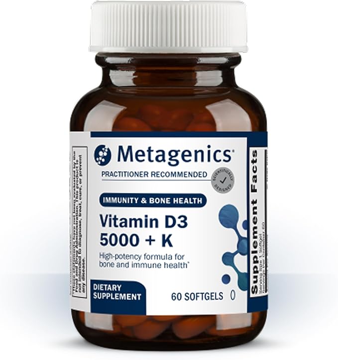Metagenics Vitamin D3 + K - for Artery Health Immune Support Bone &amp Heart Health* - Vitamin D with MK-7 (Vitamin K2) - Non-GMO - Gluten-Free - 60 Softgels - 5000 IU