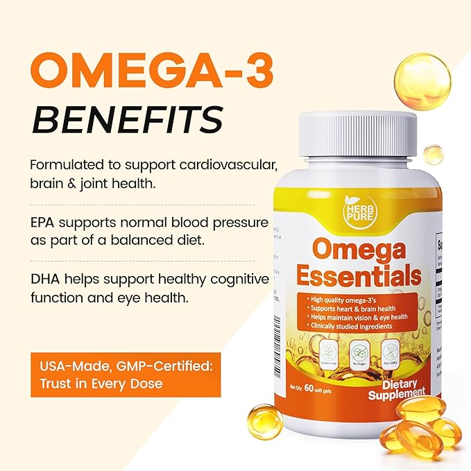 Omega-3 Fish Oil – 2000mg Softgels with 600mg EPA &amp 400mg DHA Fatty Acids High Absorption &amp Pure Formula Supports Heart Brain &amp Vision Made in USA GMP Certified 120 softgels(2 Packs)