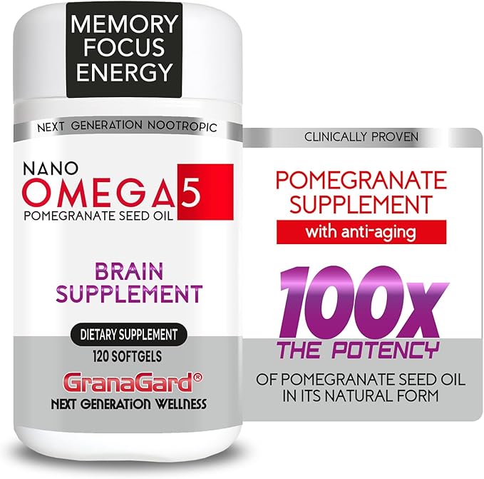 CLINICALLY PROVEN (2-Month Supply) BRAIN SUPPLEMENTS WITH ANTI AGING Memory Pills Omega 5 Pomegranate Supplement 1 bottles 120ct
