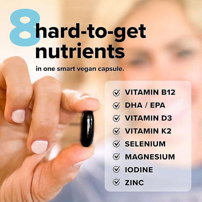 Complement Essential Vegan Multivitamin for Men &amp Women (30 Servings 90 Capsules) with Omega-3 DHA &amp EPA B12 Vitamin D3 &amp K2 Zinc Selenium Magnesium Iodine - Supports Immunity &amp