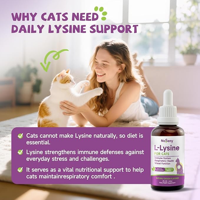 L-Lysine for Cats Cat Lysine for Feline Respiratory Sneezing Runny Nose Eye Function Mushroom for Dogs &amp Cats - Support Immune System Digestion Skin &amp Coat