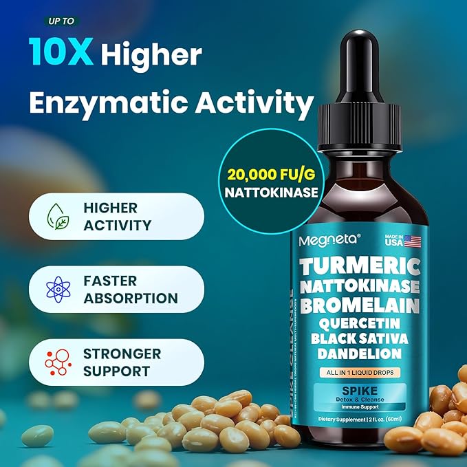 Nattokinase Supplement 20000 FU/g [High-Activity]  Bromelain 500mg &amp Turmeric Curcumin 500mg | Triple-Action Enzyme Spike Detox with Quercetin &amp Black Seed – Cardiovascular &amp Circulatory