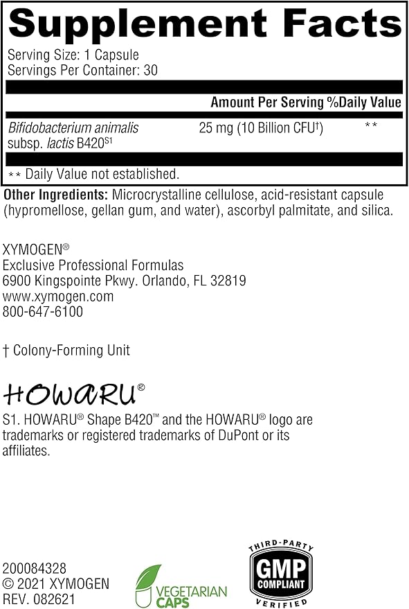 XYMOGEN ProbioMax Lean - Probiotic Supplement to Support Gut Barrier Function* - Bifidobacterium animalis subsp lactis B420 - Vegetarian Non-GMO &amp Gluten-Free - 30 Capsules