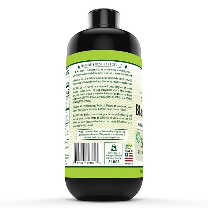 Herbal Secrets Black Seed Oil Supplement | 16 Oz | 5 G Per Serving | Non-GMO | Gluten-Free | Made in USA
