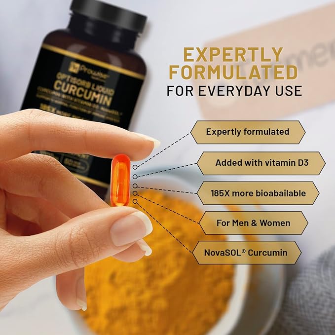 Optisorb Liquid Curcumin with Vitamin D - 60 Liqcaps | 185x Turmeric &amp Curcumin Bioavailability - Ultra Bioavailable | Liquid Capsules with 1000mg NovaSOL Daily Dosage - UK Manufactured