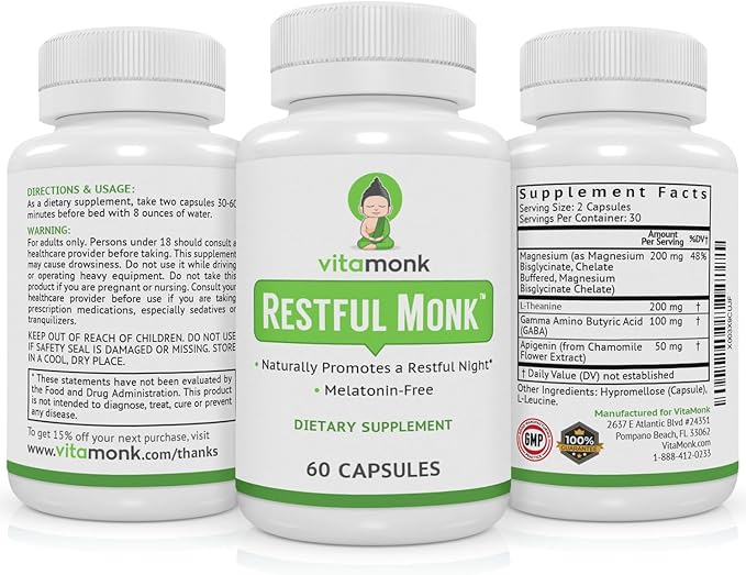 VitaMonk Melatonin Free Sleep Aid With Magnesium GABA Theanine and Apigenin - Natural Sleep Aid Without Melatonin Natural Sleep Aids for Adults Sleeping Pills for Adults Sleeping Aids for Adults