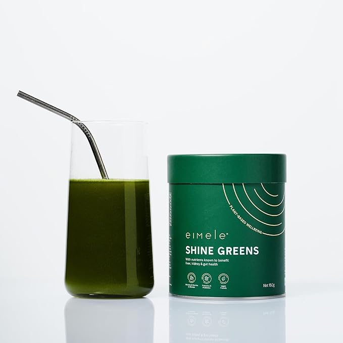 eimele | Shine Greens | Plant-Based Superfood Greens Powder for Gut Health | Supports Energy Digestion &amp Immunity | Packed with Antioxidants Essential Nutrients &amp Probiotics | 42 Servings (5