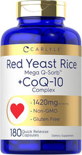 Carlyle Red Yeast Rice with CoQ10 Complex | 1420 mg | 180 Capsules | Mega Q-Sorb | Non-GMO Gluten Free Supplement