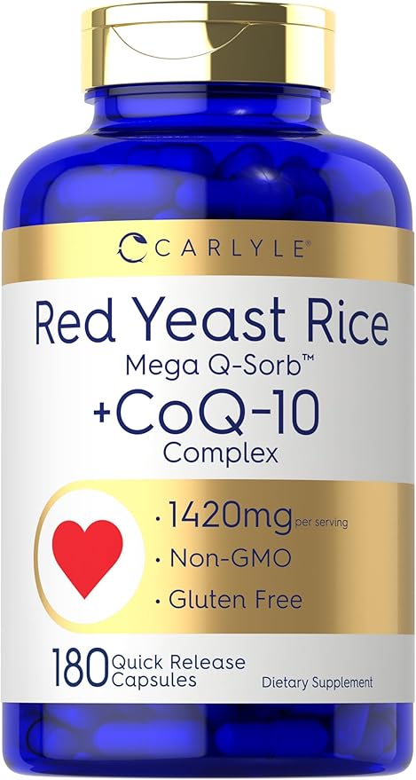 Carlyle Red Yeast Rice with CoQ10 Complex | 1420 mg | 180 Capsules | Mega Q-Sorb | Non-GMO Gluten Free Supplement