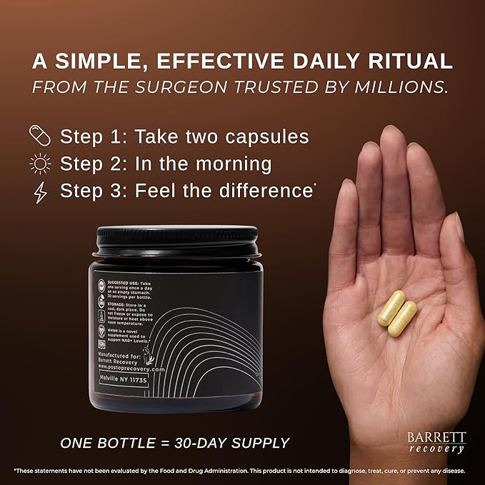 Barrett Recovery NMNH NAD+ Support Supplement – Daily Cellular Energy &amp Vitality Support Unflavored Capsules 60 Count