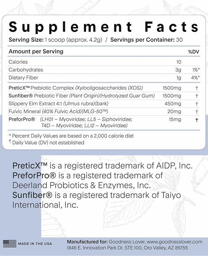 Goodness Lover Better Gut Prebiotic Fiber Plus Digestive Health Supplement for Gut Health Support Bloat Relief &amp Regularity Support 30 Servings