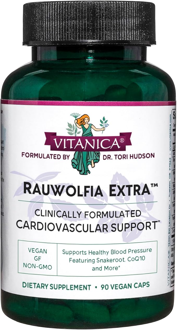 Vitanica Rauwolfia Extra - Heart Health Supplement - Supports Blood Pressure Already Within a Healthy Range with Snakeroot Garlic Extract Hawthrone Magnesium CoQ10 - Vegan - 90 Capsules