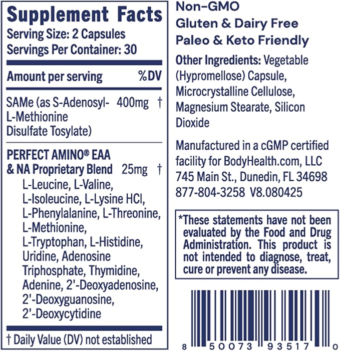 BodyHealth Same 400mg - Optimized Methylation Support for Brain Joint Cartilage and Liver Health* - 60 Capsules