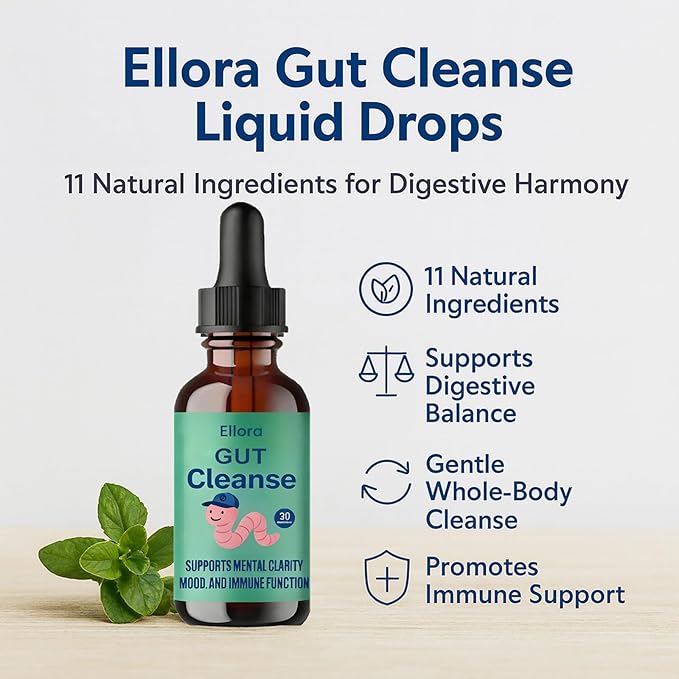 ELLORA Gut Cleanse Liquid Drops – 11 Natural Ingredients Including Black Walnut Hull Oregano &amp Licorice Root – Supports Digestive Balance Gentle Cleanse &amp Immune Support (2)