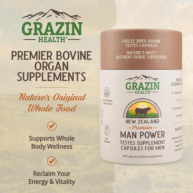 Men’s Vitality Bundle | Whole-Food Organ Complex + Man Power Capsules + Grass-Fed Collagen | New Zealand Sourced Hydrolyzed Collagen &amp Bovine Organ Supplements for Daily Wellness