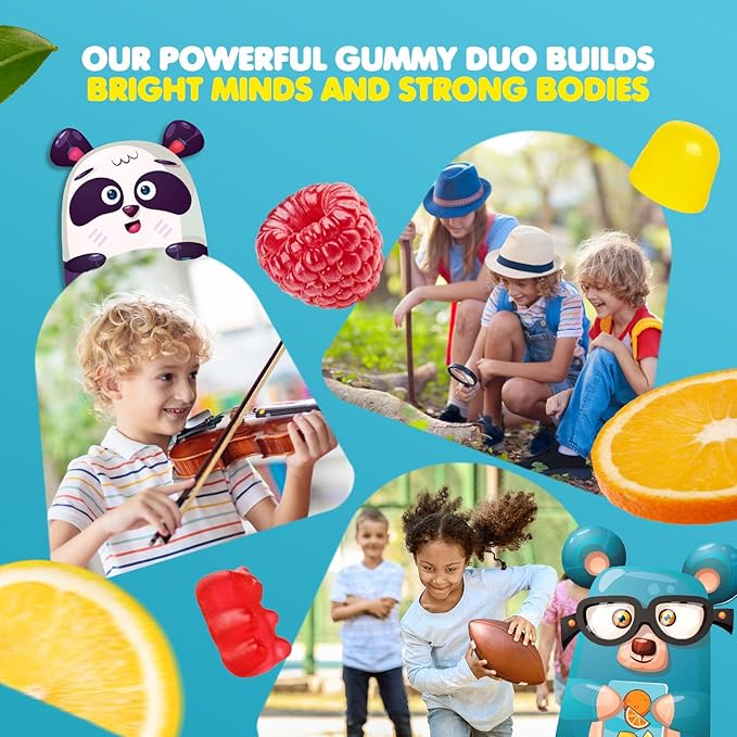 DR. MORITZ Calm Magnesium Gummies for Kids (60 Count 2 Pack) and Kids Omega 3 Gummies (90 Count) Bundle - Low Sugar Vegetarian No Fish Oil