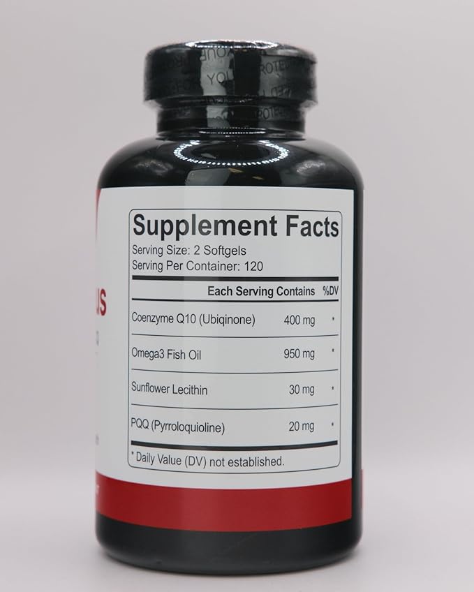 CoQ-10 Plus – 400mg Coenzyme Q10 with Omega-3 Fish Oil Lecithin &amp PQQ – 240 Softgels – 120 Servings – Heart &amp Cellular Support Formula