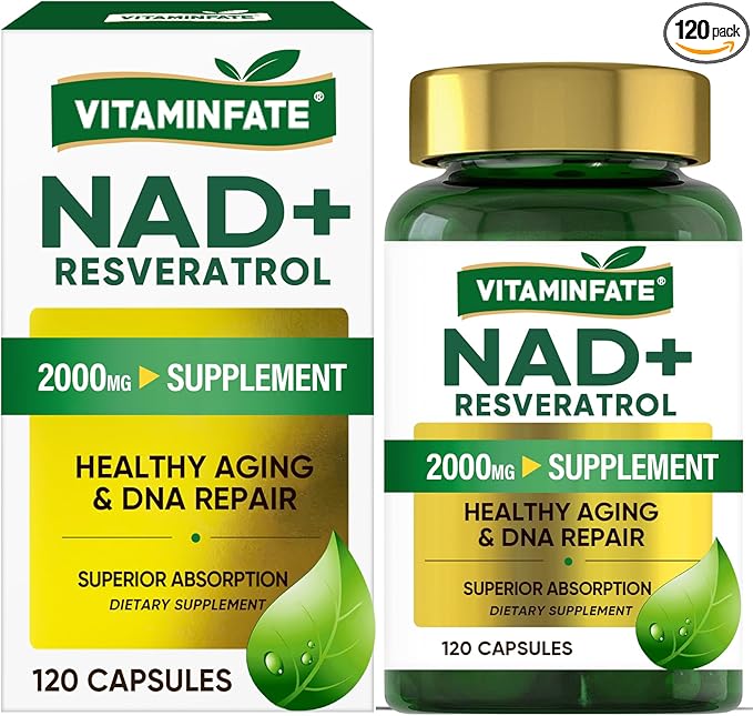 NAD+ Supplement 2000 mg - 120 Capsules True NAD+ &amp Resveratrol NMN Alternative Supports Anti-Aging Cellular Energy &amp Repair Metabolism &amp Brain Boost for Men &amp Women
