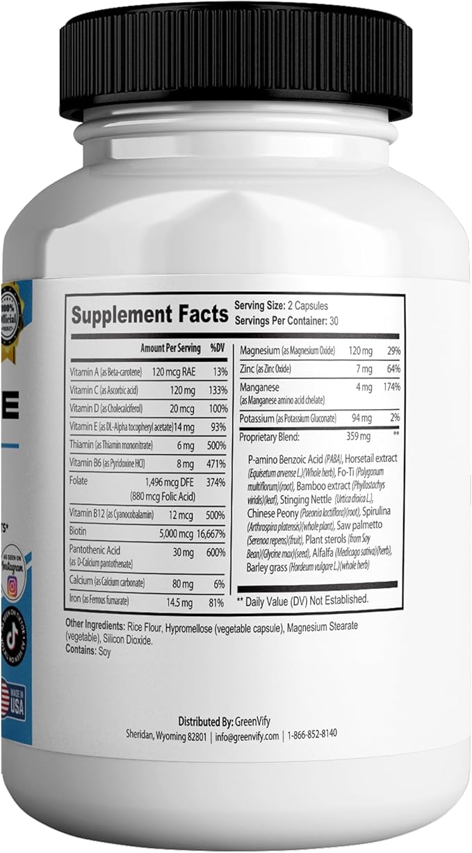 Derma Prime Plus Max Hair Skin Nail Supplement 60 Capsules with Biotin 5000mcg Vitamins Minerals Herbal Blend (1)