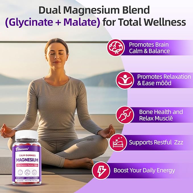 Magnesium Glycinate Gummies 420mg for Men &amp Women - Melatonin Free Magnesium with Ashwagandha L-Theanine Vitamin D3 &amp B6 (P5P) - Total Calm Strěss Rělief &amp Musclě Rělax Supplement -2 Pa