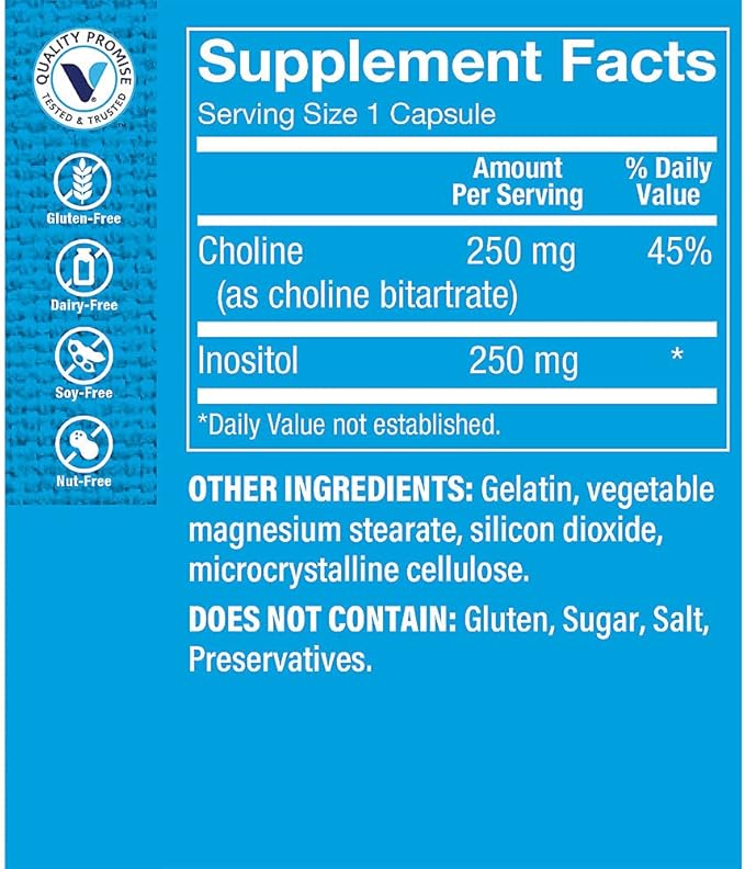 The Vitamin Shoppe Choline Inositol 500MG Once Daily Supplement (100 Capsules)