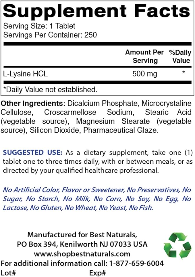Best Naturals Acetyl L-Carnitine 500 Mg &amp L-Lysine 500 mg