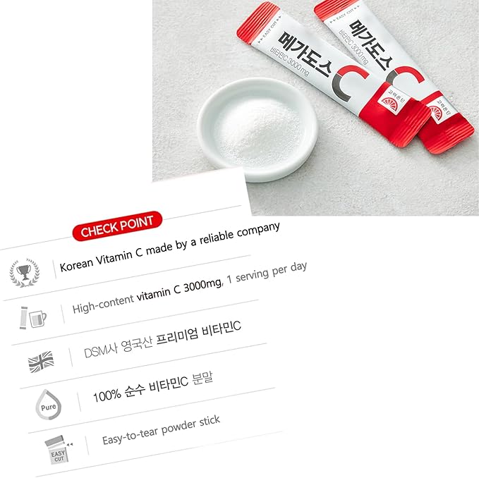 Korean Vitamin C 3000mg Powder Stick Individually Packaged 1 Pack per Day 90g