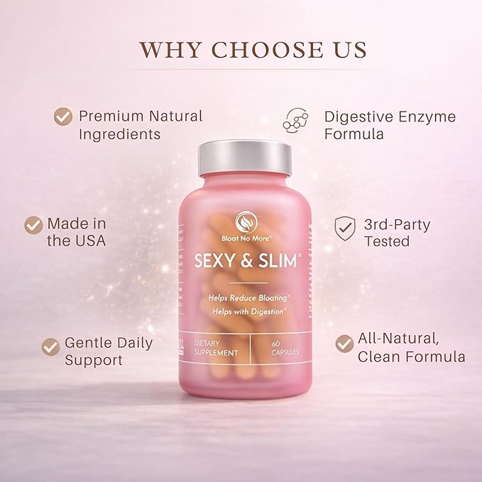 Bloat No More Digestive Enzymes - Sexy and Slim Bloating Relief for Women Helps Debloating and Gas Relief &amp Promotes Digestion with Fenugreek &amp Dandelion - 60 Count