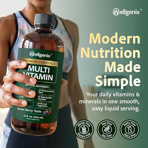 Wellgenix Balanced Essentials Plus New Formula - Berry Flavor 32oz (Pack of 2) - Complete Multivitamin Supplement - Immune Boosting &amp Overall Health - Adults Kids Toddlers (Packaging May Vary)