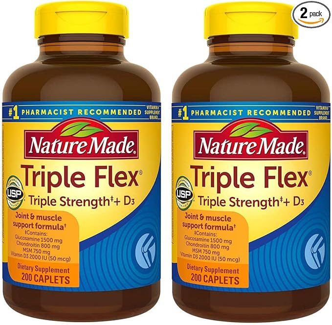 Nature Made TripleFlex Glucosamine Chondroitin and MSM - 2 Bottles 200 Caplets Each 400 Caplets Total