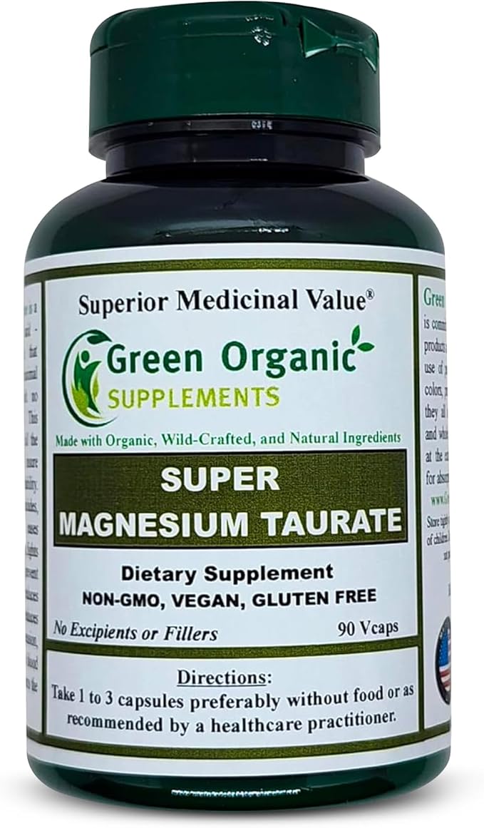 Magnesium Taurate High Absorbable 90 VCaps Non-GMO Vegan &amp Gluten Free Made with Organic Wild-Crafted and Natural Ingredients (Pack of 4)