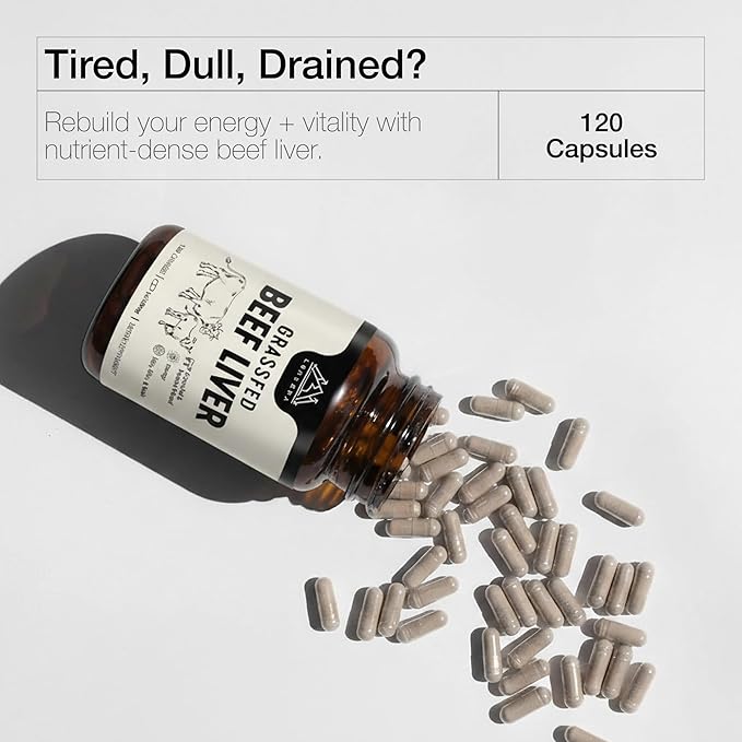 Grass Fed Beef Liver Supplement – 3000mg Freeze Dried Desiccated Organs – Nutrient Source for Joints Bones Hair Skin Nails &amp Daily Energy – 120 Pasture-Raised Capsules - 90 Day Supply