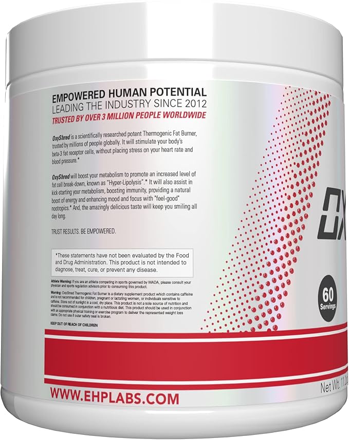 EHP Labs OxyShred Pre Workout Powder - Preworkout Powder with L Glutamine &amp Acetyl L Carnitine Energy Boost Drink - Raspberry Refresh 60 Servings