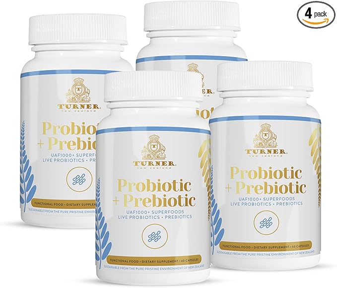 TURNER Probiotic+Prebiotic 18 Bacteria Strains 60 Billion CFU UAF1000+ Super Antioxidant 360 Capsules 4 Bottles