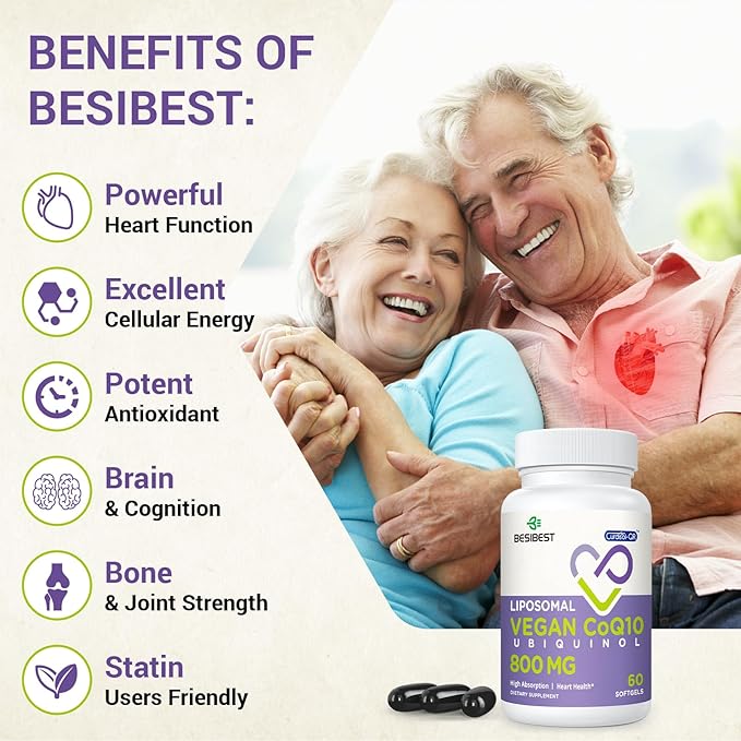 Liposomal Ubiquinol CoQ10 800 MG Softgel High Absorption CoQ10 Ubiquinol Supplement Active Coenzyme Q10 800mg Powerful Antioxidant for Heart &amp Brain Function Energy Production 120 Vegan Softg