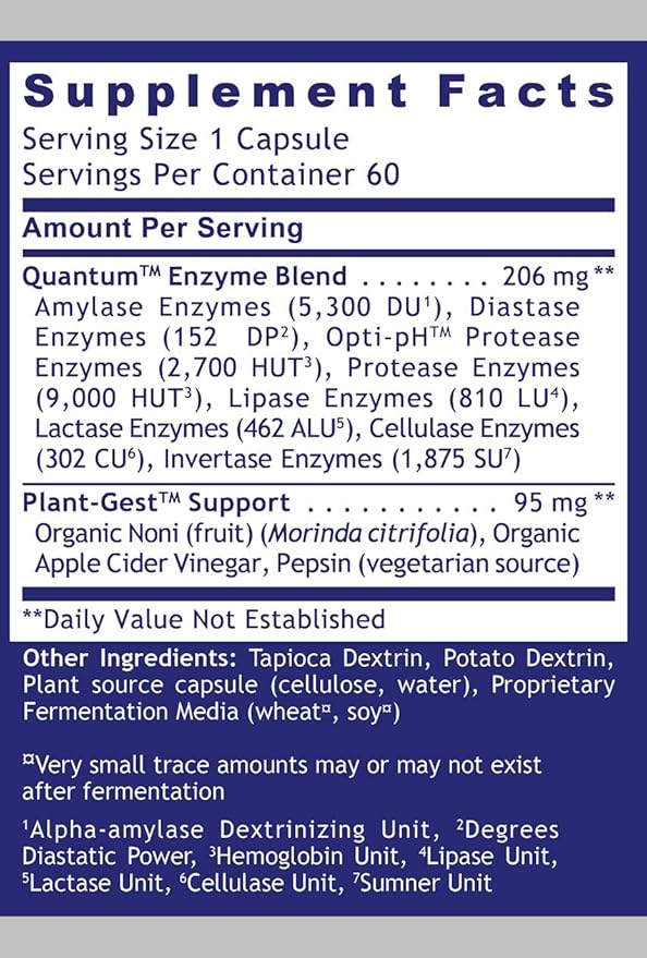 Quantum Nutrition Labs Quantum Digest - Digestive Health Enzymes for Women and Men Digestion Support for Gut Health Fully Active Vegan Enzyme Pills - 60 Vegetarian Capsules
