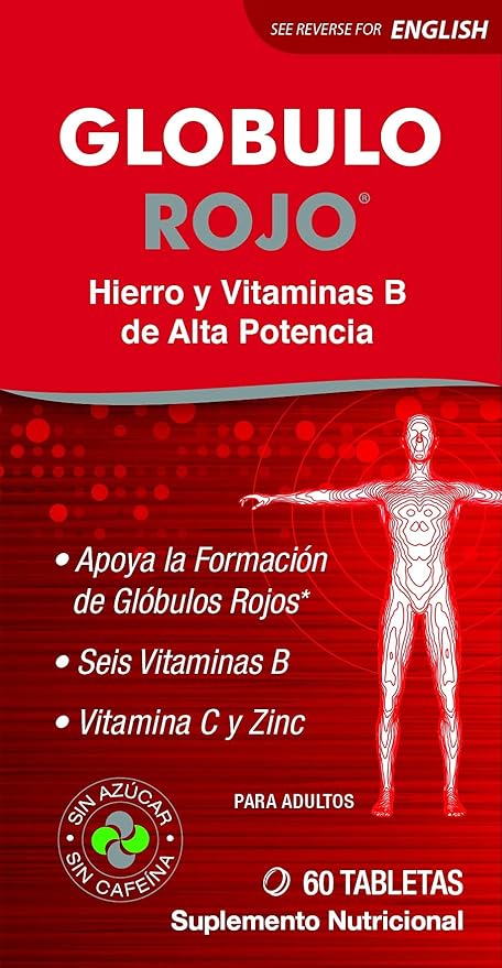 Globulo Rojo Iron Supplement - Dietary Supplement Pills with High Potency Iron &amp B Vitamins 60 Tablets - 6 Pack