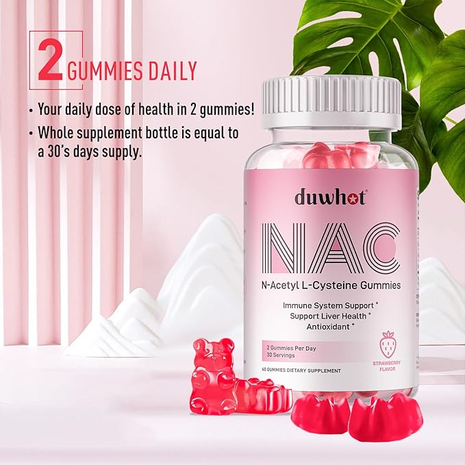 NAC Gummies 600mg N Acetyl Cysteine Supplement NAC Chewable for Antioxidants &amp Immune Support Lung &amp Liver Health Natural Strawberry Flavor 60ct