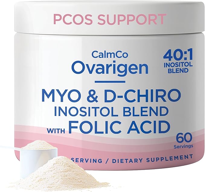 CalmCo Ovarigen Myo-Inositol &amp D-Chiro Inositol Supplement for Women – 40:1 Inositol Powder with Folic Acid Fertility Supplements for PCOS Hormone Balance and Ovarian Support (60 Servings)