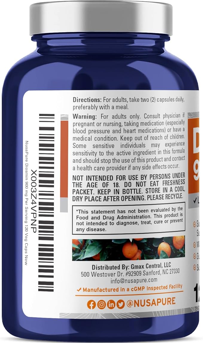 NusaPure Diosmin 900mg per Serving 120 Veggie Caps (Non-GMO Vegan)