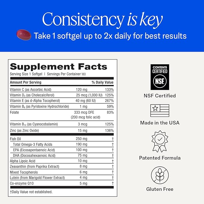 EyePromise Restore Eye Health Supplements - 180 Softgels 90-Day Supply - Omega 3 Supplement for Aging Eyes with Lutein and Zeaxanthin Fish Oil EPA DHA &amp Eye Vitamins and Nutrients
