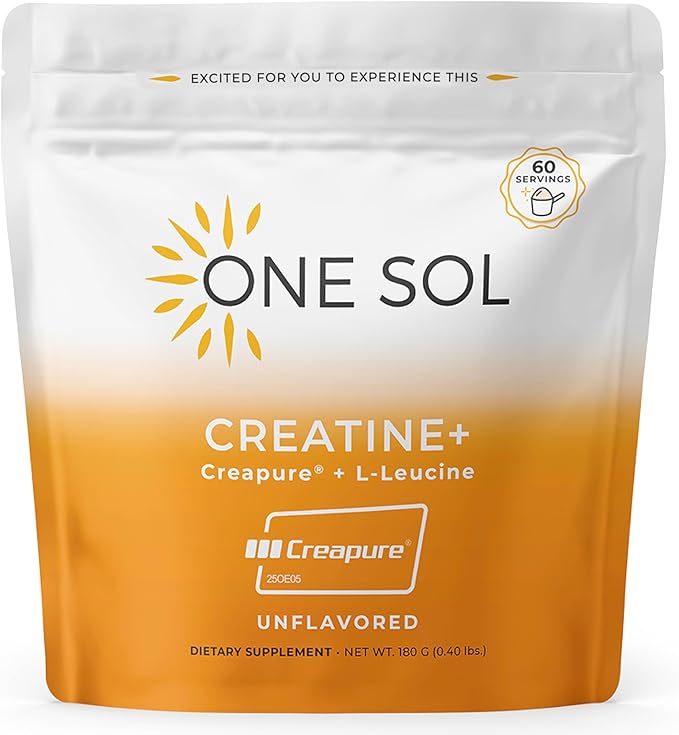 One Sol Creatine for Women All Natural Women’s Creatine Powder w Creapure &amp Leucine Increase Lean Muscle Mass Reduce Recovery Time Promotes Brain &amp Bone Health (Unflavored 60 Servings)
