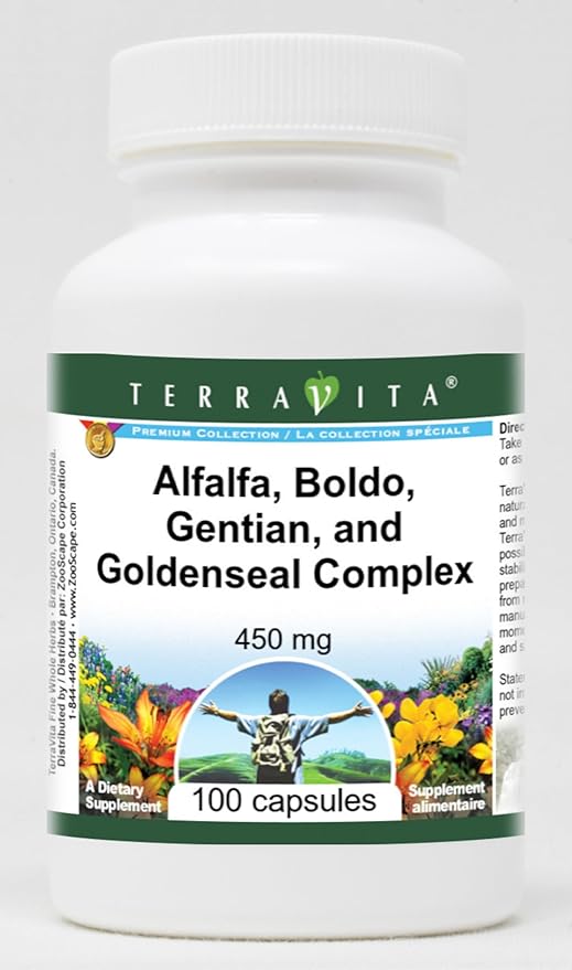 Alfalfa Boldo Gentian and Goldenseal Complex - 450 mg (100 Capsules ZIN: 512002) - 3 Pack