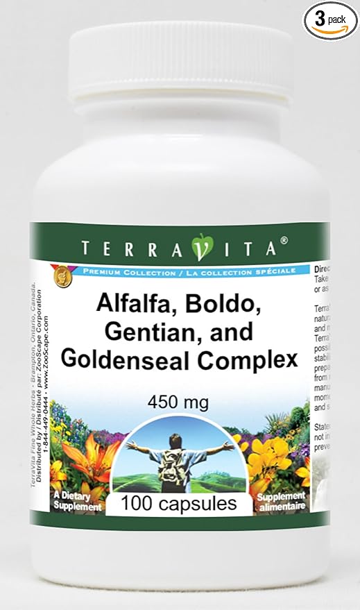 Alfalfa Boldo Gentian and Goldenseal Complex - 450 mg (100 Capsules ZIN: 512002) - 3 Pack