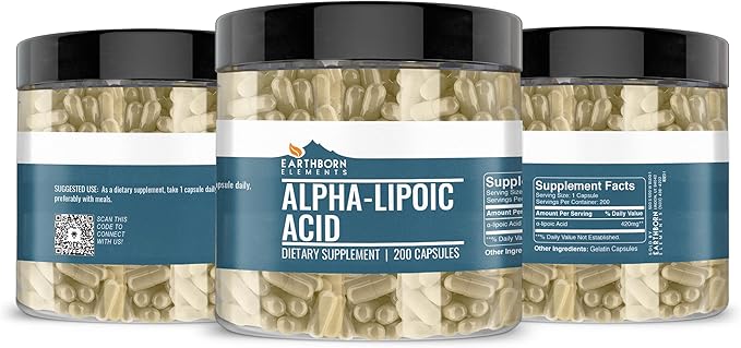 Earthborn Elements Alpha-Lipoic Acid 200 Capsules Pure &amp Undiluted No Additives