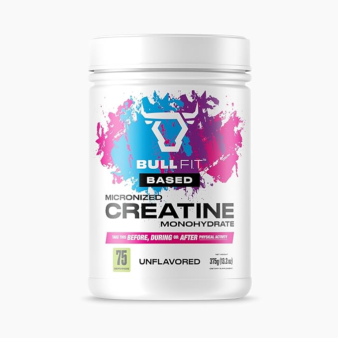 BULLFIT Pure Creatine Monohydrate Powder | 5g Per Scoop | Unflavored Mixes Instantly | Pharmacist Formulated Third-Party Tested | Strength Power &amp Muscle Recovery