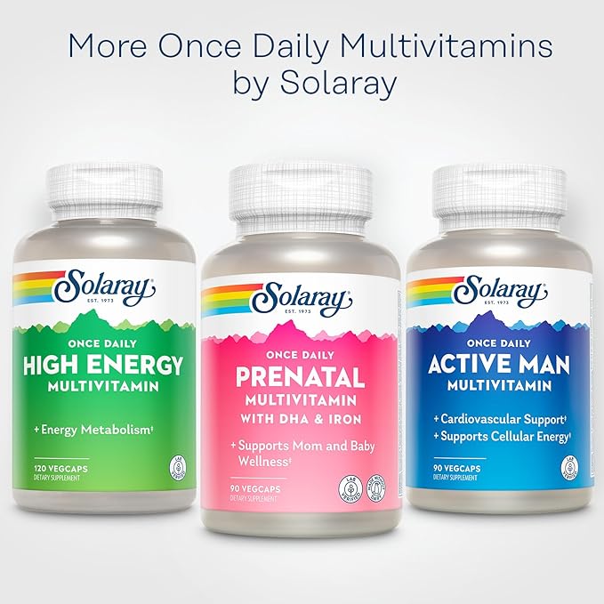 SOLARAY Once Daily Prenatal Multivitamin with DHA &amp Iron Prenatal Vitamins and Minerals for Expectant Mothers Easy Morning Herbal Blend &amp Whole Food Base Lab Verified 90 Servings 90 VegCa