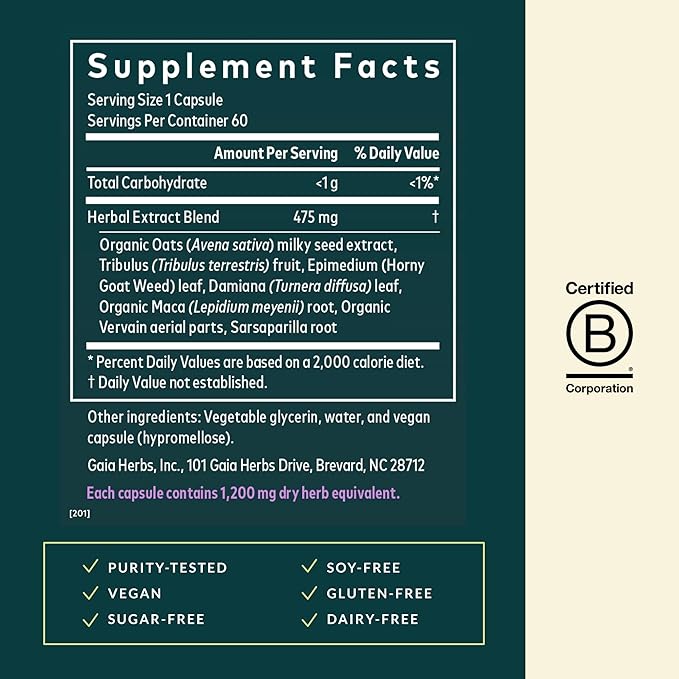 Gaia Herbs Womens Libido - Supports Energy to Maintain Healthy Libido* - with Tribulus &amp Horny Goat Weed - 60 Vegan Liquid Phyto-Caps (60 Servings)