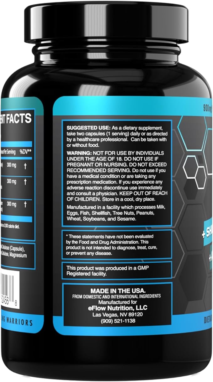 eFlow Nutrition Shilajit Capsules Ashwagandha Sea Moss [All-in-1] Trace Minerals Fulvic Acid Lab Tested Pure Himalayan Shilajit for Men &amp Women | Energy Vitality &amp Hormonal Support (60 Ca